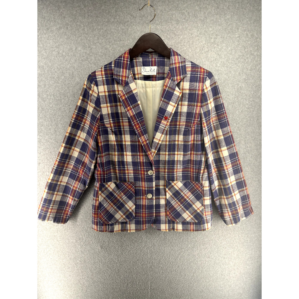 Vintage Diane Rich 1970s Womens Blazer Multicolor Plaid Size 1 (Roughly a Large)